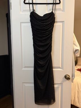 Dress Forum Black Polka Dot Ruched Midi Slip Dress